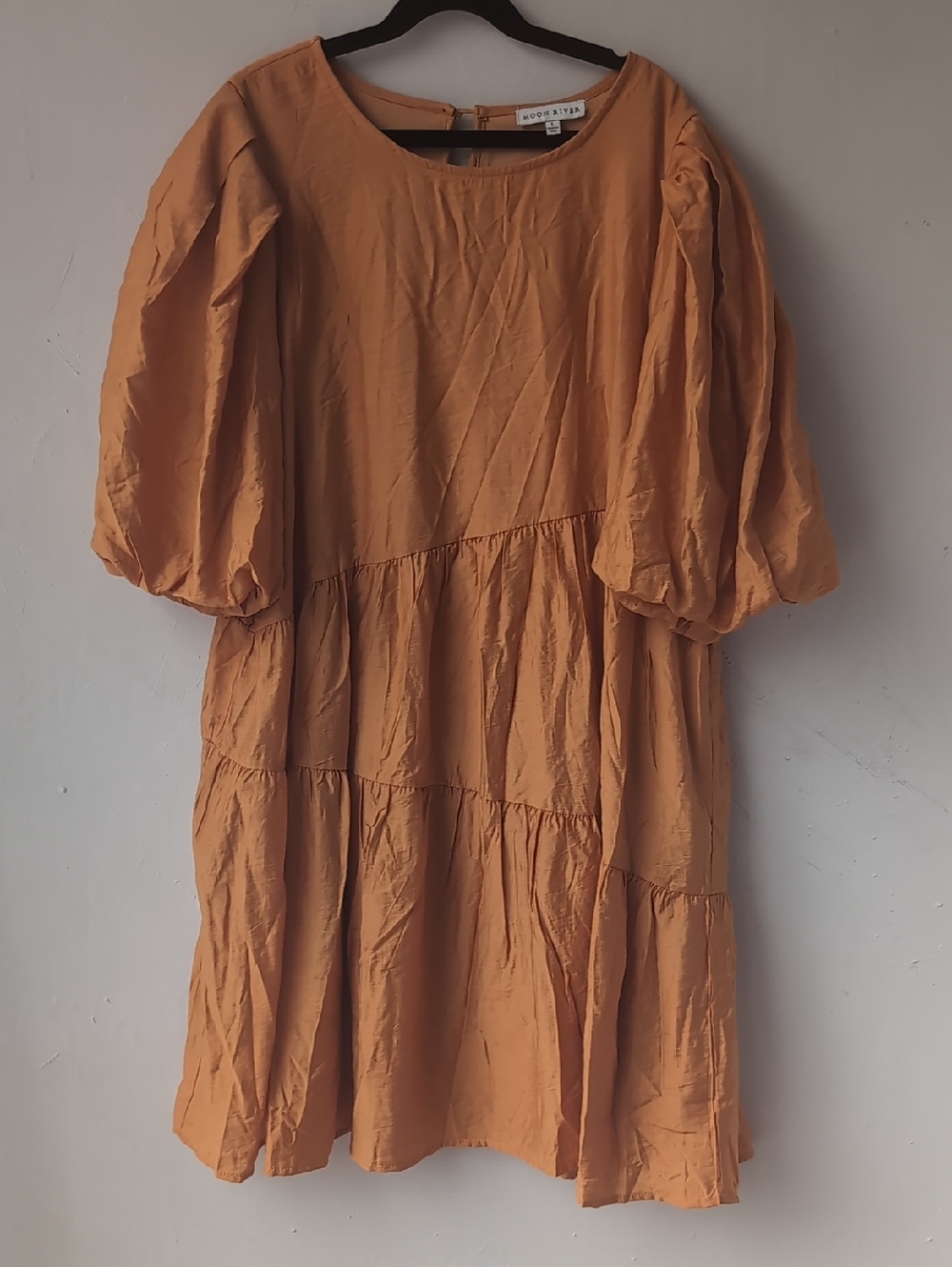Moon River Burnt Orange Scoop Neck Dress